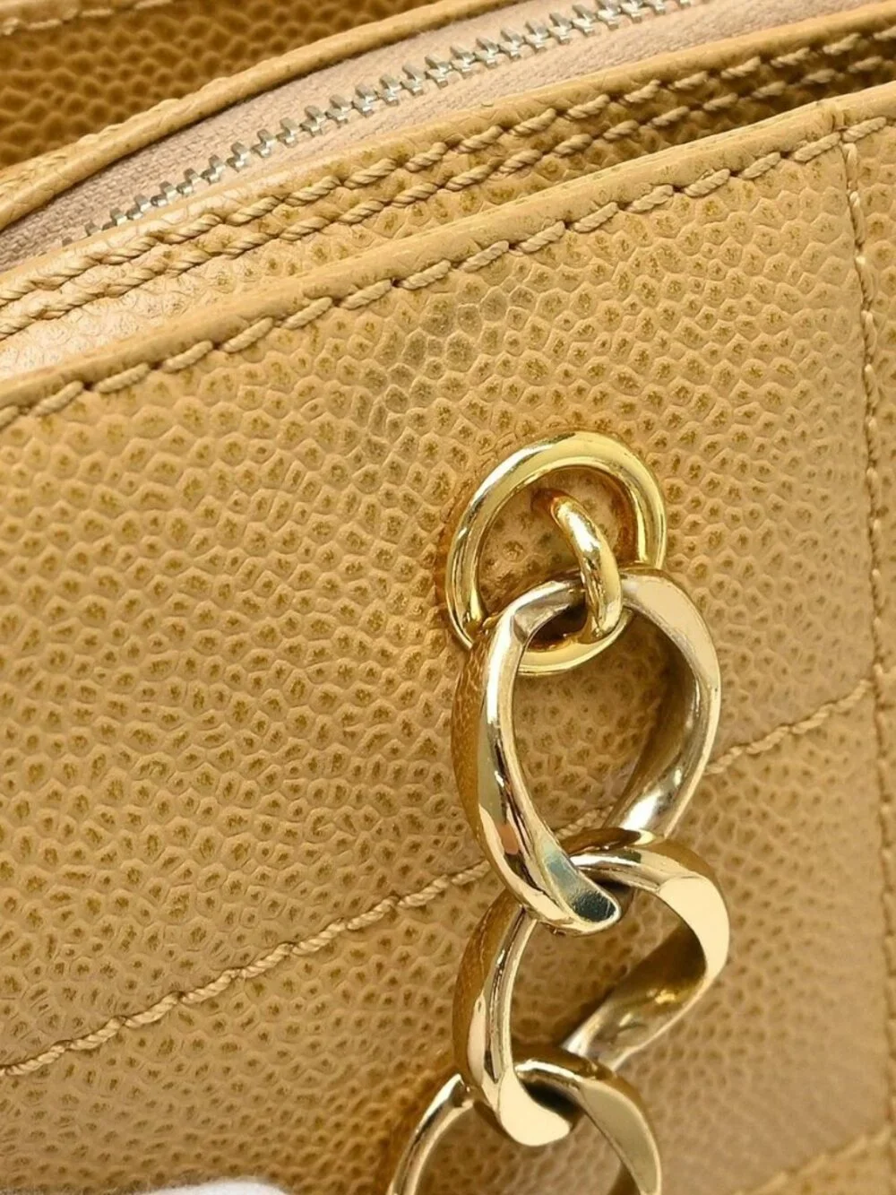 Chanel Beige Calfskin Wild Stitch Choco Bar Chain Handbag NQ11441